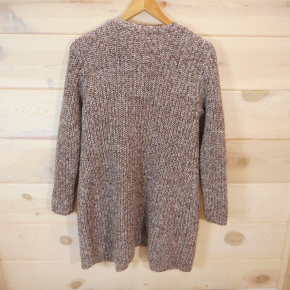 Christopher & Banks Womens PM Open Front Cardigan Sweater Brown Speckled Pockets - Picture 4 of 12